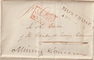 1821 MONTROSE & RED BOXED PAID IN THE COUNTRY PMKS LETTER A SCOTT - MINING CLERK - Picture 1 of 3