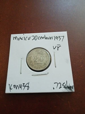 1937 Mexico Silver 20 Centavos Cap & Rays VF - Image 1 of 4