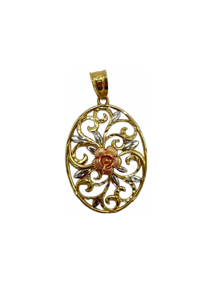 Colgante Flor Floral Oro Amarillo Blanco y Rosa 14k Foto 1 de 4