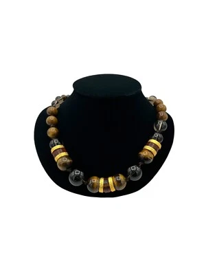 Collar Boho Alexis Bittar Cuarzo Ahumado Ojo de Tigre Cuentas De Colección 147g Foto 1 de 4