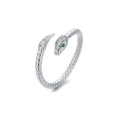 Sterling Silver Snake Ring Thin Wrap Ring 2 Tones Rhodium 18K Gold Open End - Image 1 of 4