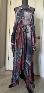 BCBGMax Azria Women Silk Saige Woven Cold Shoulder Paisley Dress Tie Front Sz M - Picture 1 of 21