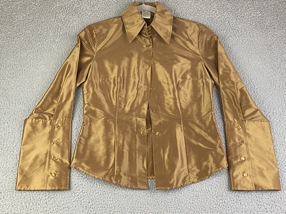 NaraCamicie 意大利设计师金色经典硬缎衬衫尺寸 1 (M) 完好 — 第 1/4 张图片