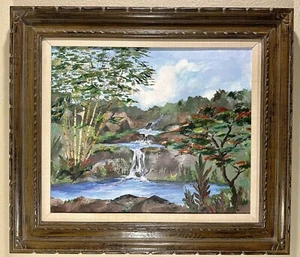 Eileen Crandall Signed Framed Large Original Oil Painting Oahu Hawaii Waterfalls - Picture 1 of 12