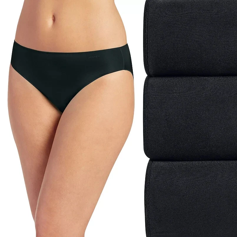 Jockey L52413 Womens Black No Panty Line 3-Pack Bikini Panty Set Size 6/M