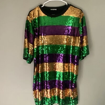 WHY Women's Mardi Gras Multi  Sequin Parade Shirt Dress One Size - Image 1 of 4