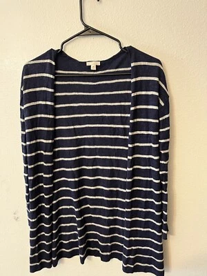 Gap Cardigan Cotton Open Front Short Sleeve Women's XS Navy Blue Striped - Image 1 of 4