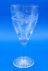 Crystal Wine Glass- Etched Ring & Flowers- Starburst Pattern on Bottom - Picture 1 of 6