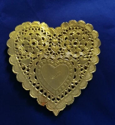 Gold Heart shape Foil Paper Lace Doilies size: 5.5" 14cm Party Wedding - image 1 of 3