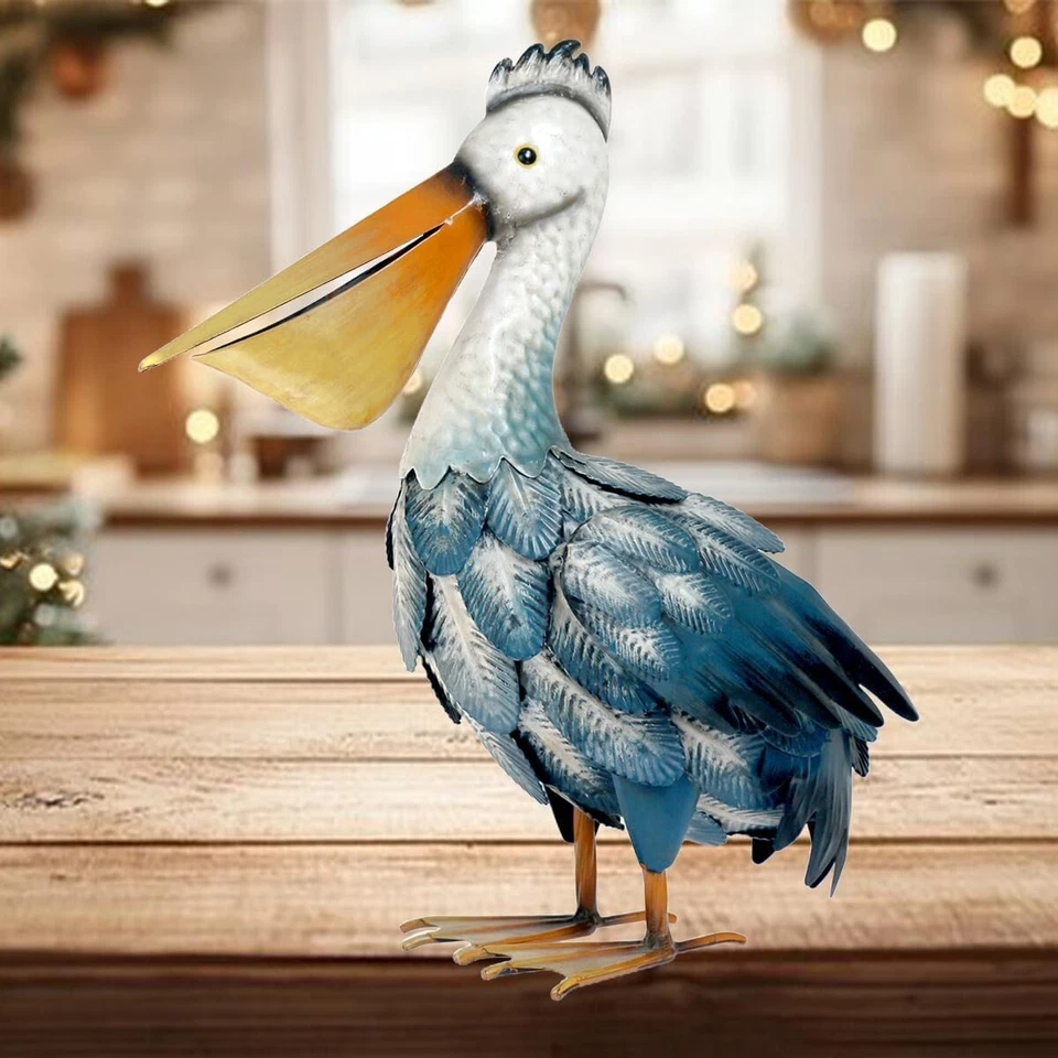 Estatua de pelícano océano costero metal pájaro escultura exterior porche estanque decoración Foto 1 de 4