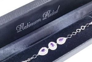 Gold Coast Platinum Plated Purple Stones 8" Bracelet - Picture 1 of 6