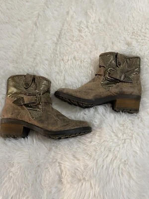 Dolce by Mojo Moxy Glittery Gold Accents on Brown Ankle Boots Western Size 7.5  - Image 1 of 4