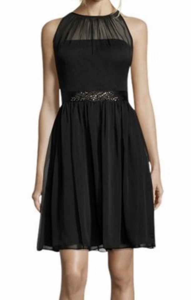 Adrianna Papell Womens Black Chiffon Embellished Cocktail Dress 12 BHFO 5604