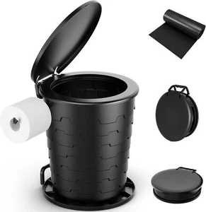 Portable Toilet Retractable Porta Potty for Camping with Paper Holder and Lid - Picture 1 of 9