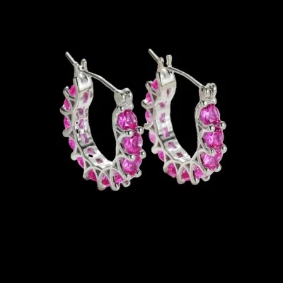 925 Пробы 3,5 мм розовый сапфир 3/4'' серьги драгоценный камень - Изображение 1 из 2