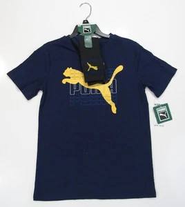 Puma Boys 2 Piece Tshirt Crew Sock Set Navy Medium Nwt - Picture 1 of 5