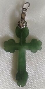 Jade cross pendant with 925 silver clasp Genuine Natural Jadeite dark green NEW