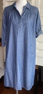 Old Navy Blue Chambray Maternity Shirt Dress 100% Cotton Lightweight L Pockets - Image 1 of 4