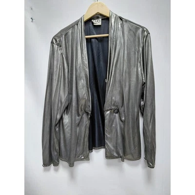 CLIO Metallic Silver Open Front Blazer Jacket Women’s Medium Made in USA - Image 1 of 4