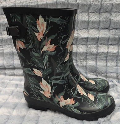 Botas de lluvia altas florales A New Day Target para mujer talla 9 correa ajustable para la pantorrilla Foto 1 de 4