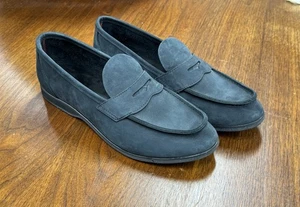 Aurlands Aurlandskoen Navy Blue Nubuck Original Penny Loafer Shoes, Norway - Picture 1 of 7
