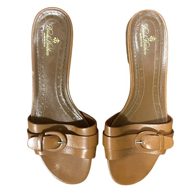 Sandalia Brooks Brothers Slide Hebilla de Cuero Marrón Claro Talla 8.5 Foto 1 de 4