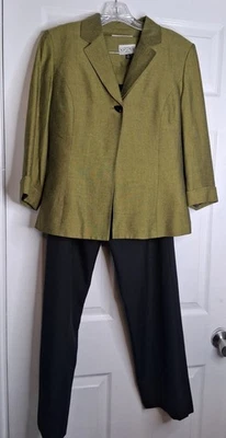 Kasper A.S.L. Traje Pantalón 3 Piezas Verde Oliva Y Negro Talla 8 Foto 1 de 4