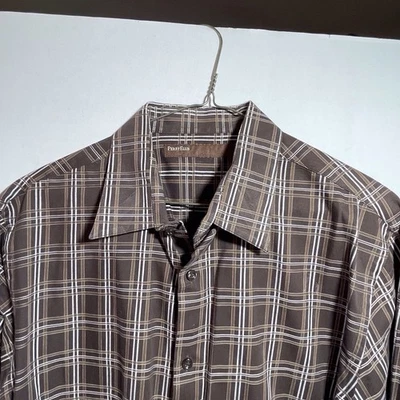 Camisa Perry Ellis Para Hombre Talla L Larga S Botón Frontal Tonos De Marrón Algodón a Cuadros Foto 1 de 4