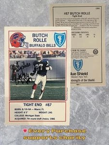 Tarjeta Jumbo Butch Rolle AUTÓGRAFO 1991 Escudo Azul de WNY — EXCELENTE/NM Buffalo Bills - Imagen 1 de 3
