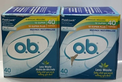 Lote de 2 ~ O.B. Tamaños Surtidos ~ Tampones Sin Perfume 40 Ct Ea.| Sin Residuos Aplicadores Foto 1 de 3