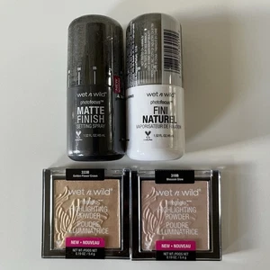 (4) Wet n Wild MegaGlo Highlighting Powder , #319B, #333B & Finish Setting Spray - Picture 1 of 9