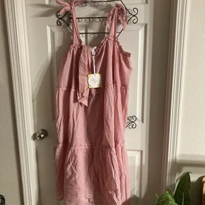 NEW NWT LISA MARIE FERNANDEZ TARGET Plus Size Seersucker Tie Strap Dress Red 1X - Picture 1 of 9