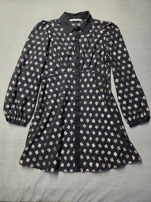 Mini Vestido ZARA Mujer Talla M Jacquard Cuello Dorado Metálico Floral Manga Abullonada Foto 1 de 4