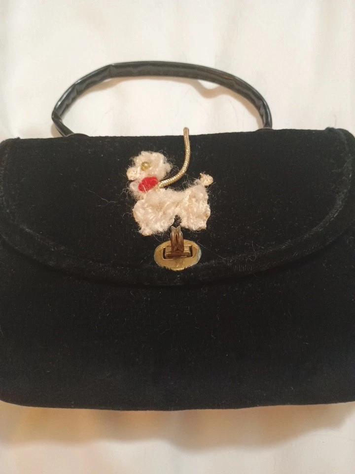 Очень редкая середины века черный бархат пудель Дамская сумка - Изображение 1 из 4
