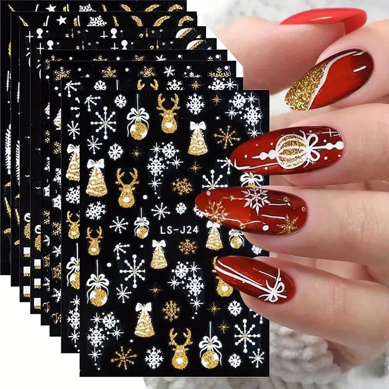 4 Stk 3D Nagel Sticker Nail Art Weihnachten Xmas Selbstklebend Aufkleber Glitzer - Bild 1 von 4