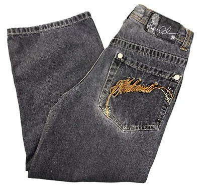 Vintage Makaveli Jeans Y2K Embroidered Tupac Baggy Hip Hop Black Kids Size 8 - Image 1 of 4