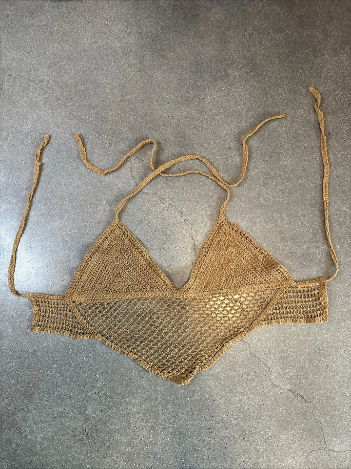 Timing Marrón Crochet Halter Corbata Trasera Top Mujer M Foto 1 de 4