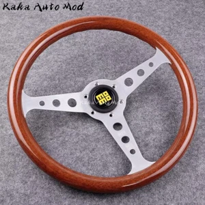 350mm Silver MOMO Heritage Indy Woodgrain Mahogany Wood Classic Steering Wheel - Picture 1 of 6