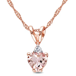 Amour 10K Rose Gold Heart-cut Morganite and Diamond Accent Pendant - 17 in. - Picture 1 of 6