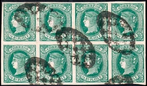 Cuba Esp. - Edi o Ant. 10a Bl. 8 - 1864 - Isabel II - 1/2 real - Verde oscuro - Imagen 1 de 1