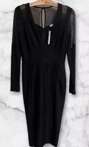 NWT ASOS Deep V Neck Dress long sleeve Ribbed Sheer Sleeves Women’s Size 6 - Picture 1 of 8