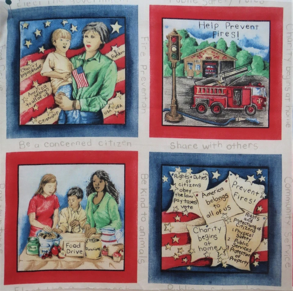 10 Patriotic Community Service Respect Fabric 8" x 8.125" Quilt Blocks - Image 1 of 4