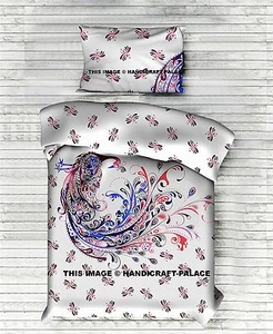 Peacock Printed Twin Reversible Duvet Cover With Pillow Comforter Set Home Decor - Picture 1 of 1
