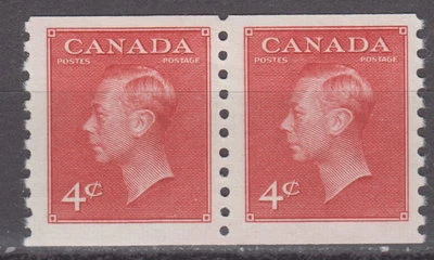 Canada #300 4¢ King George VI POSTES-POSTAGE Coil Pair Mint Never Hinged - Image 1 of 2