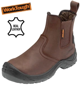 MENS WORKTOUGH LEATHER DEALER CHELSEA SAFETY WORK SHOE STEEL TOE CAP BOOTS SIZES