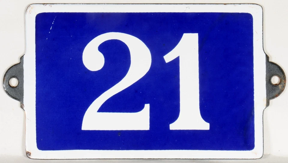 Antigua casa francesa azul número 21 puerta puerta puerta placa esmalte metal letrero acero Foto 1 de 1