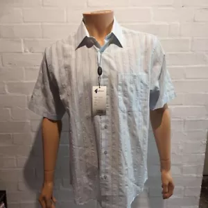 Gabicci Short Sleeve Casual Shirt Medium BNWT Blue Rain Striped - Picture 1 of 7