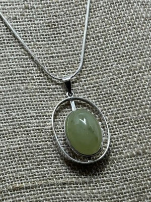 "Collar colgante modernista JPP hecho a mano 925 de jade verde pálido 18"" 12,6 g" Foto 1 de 4