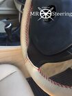 FOR FORD COUGAR 98-02 BEIGE LEATHER STEERING WHEEL COVER DARK RED DOUBLE STITCH