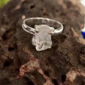 Raw Herkimer Diamond Ring Rough Stone Ring Herkimer Ring 925 Sterling Silver - Picture 1 of 3